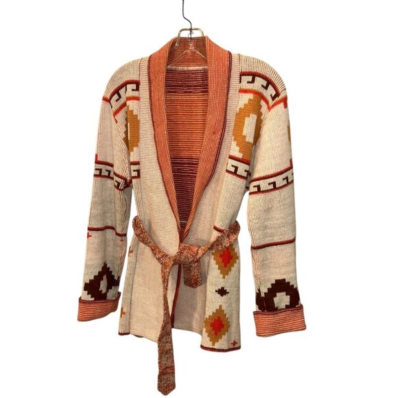 vintage1970's SABRA heavy knit self tying cardigan sweater w/ shawl collar M - Picture 1 of 3